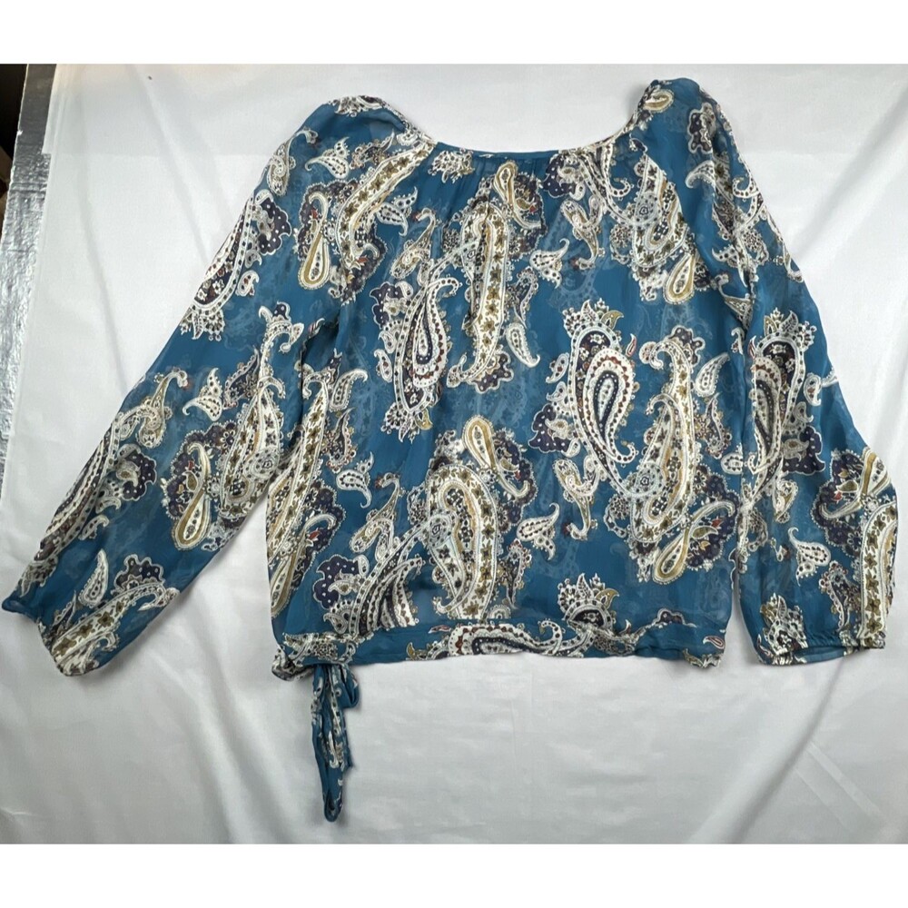 Lucky Brand Boho Sheer Paisley Blouse Long Sleeve Large - Picture 2 of 4